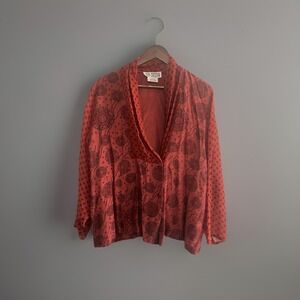 Vtg Karen Derderian Blouse Shawl Collar Button Art To Wear Career Abstract Retro